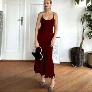 Zara Velvet Burgundy Red Slip Midi Dress Size Small - Holiday Party Christmas